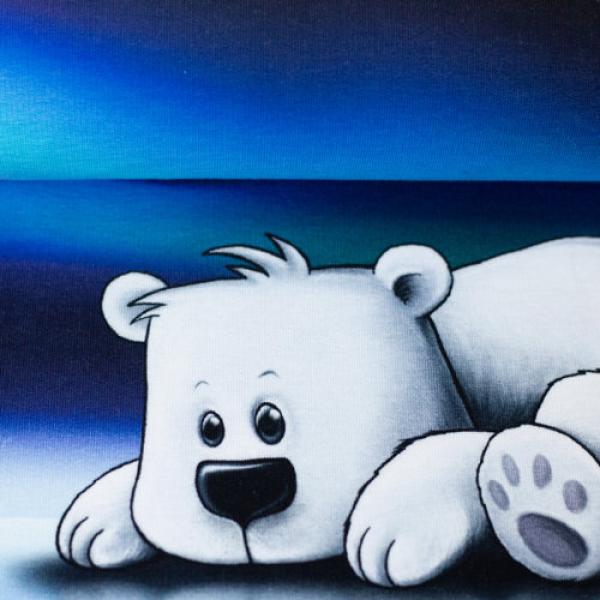 Sweat angeraut Panel Eisbär liegend im Nordlicht in Eisbär Blau
